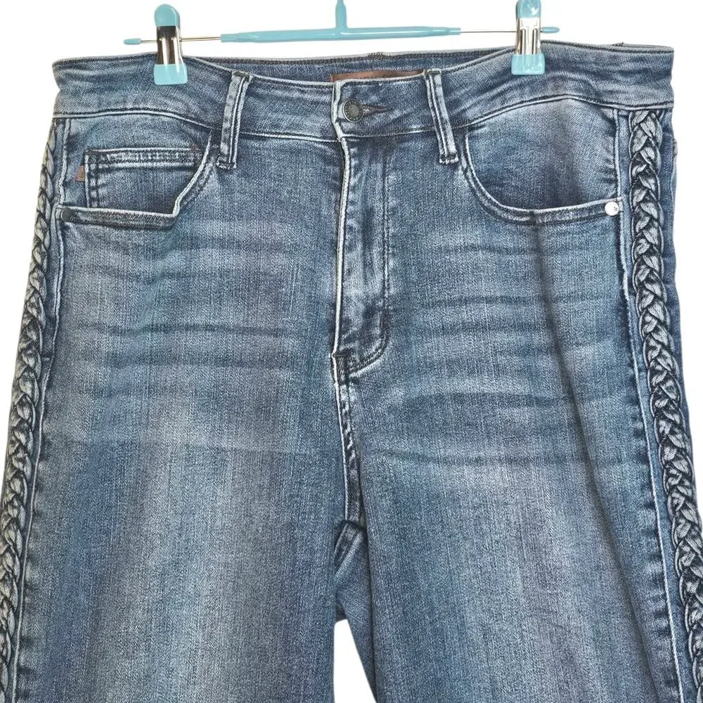 Judy Blue Medium Wash Cropped Jeans with Side Lace-Up Detail